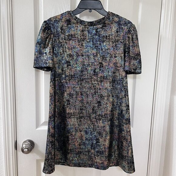 Zara Girls Iridescent Dress Rainbow Metallic Short Sleeve Girls Size 13-14